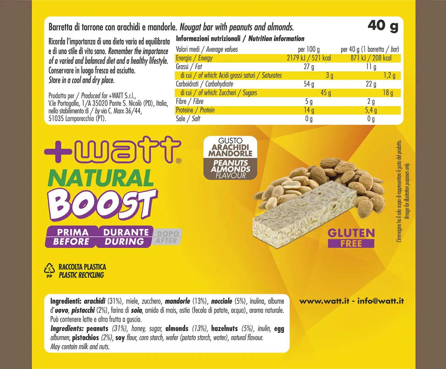 +WATT NATURAL BOOST AMENDOINS / AMÊNDOAS (40 G)