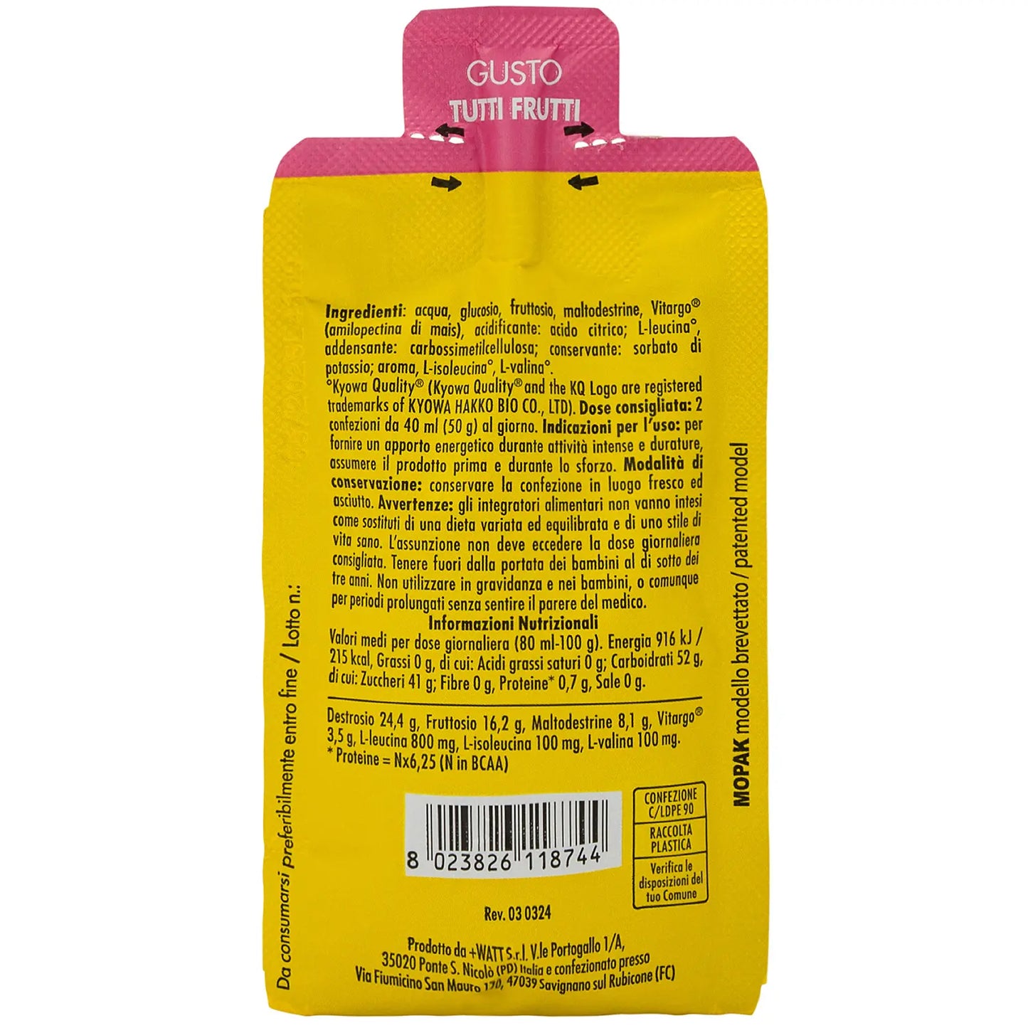 +WATT BCAA RIDE GEL+ TUTTI FRUTTI 40 ML (50 G)